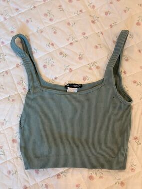 Zara Ribbed Scoop Neck Cropped Tank Top - Sage Green